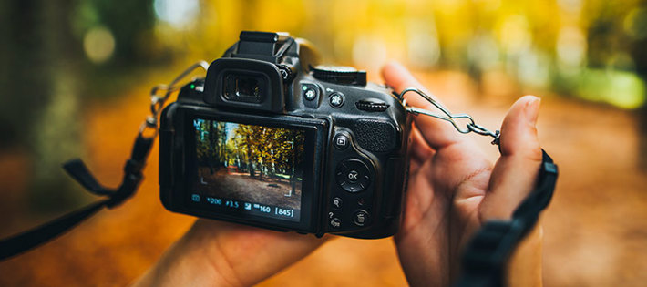A digital camera capturing a scenic landscape